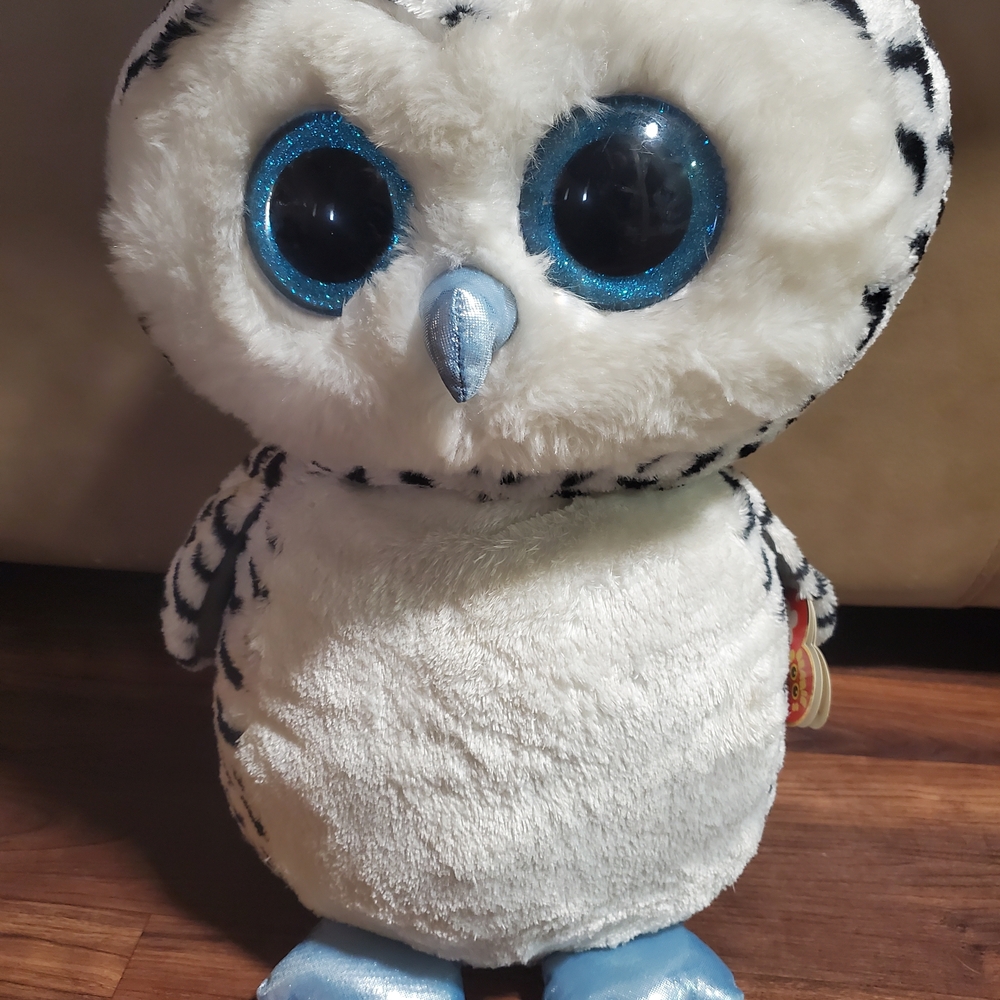 ⭐️Ty Beanie Boo ⭐ 16 Inch ☆ White and Black Owl With Blue Feet And Big Blue Eyes